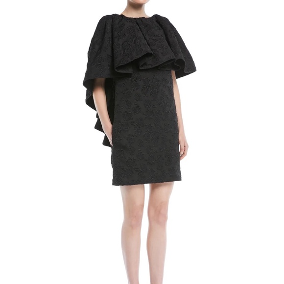 CALVIN KLEIN 205W39NYC Black HighNeck Ruffle Floral Jacquard Mini Cocktail Dress - Picture 1 of 9
